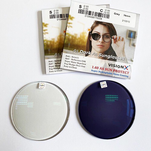 Tròng Kính Mỏng Đổi Màu Khói 1.60 VisionX Sun protect