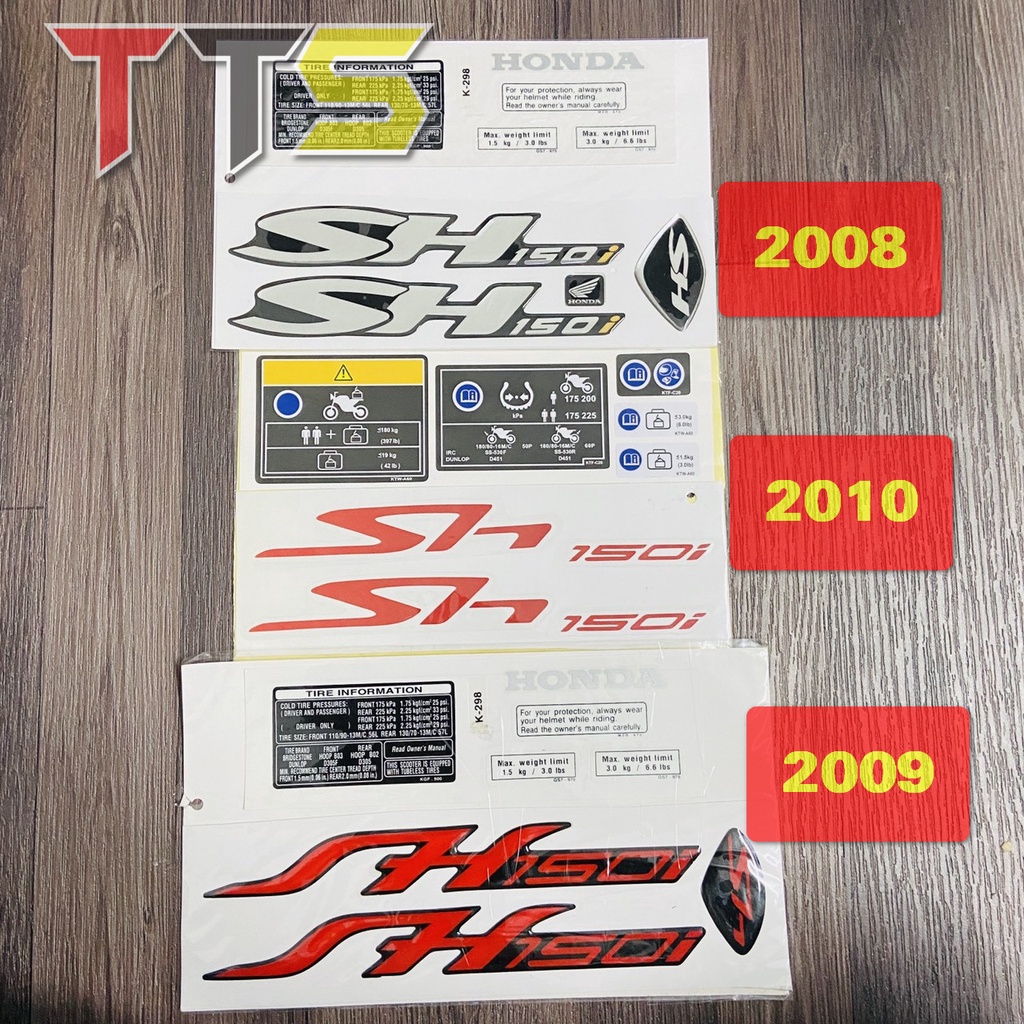 Bộ tem logo SH kèm tem thông số dán trang trí các đời xe Honda SH 2008, 2009, 2010 ( Hàng linh kiện )