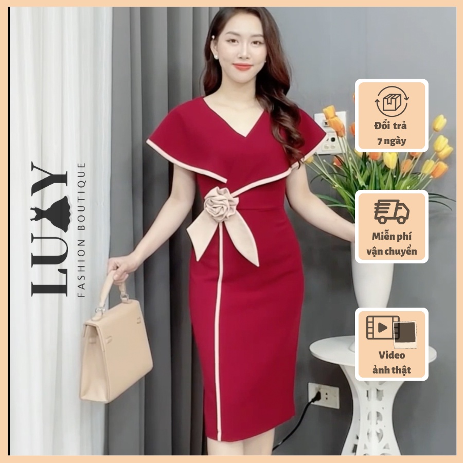 Váy lụa hàn chéo V39 siêu sang, tôn dáng, giấu bụng cực tốt
