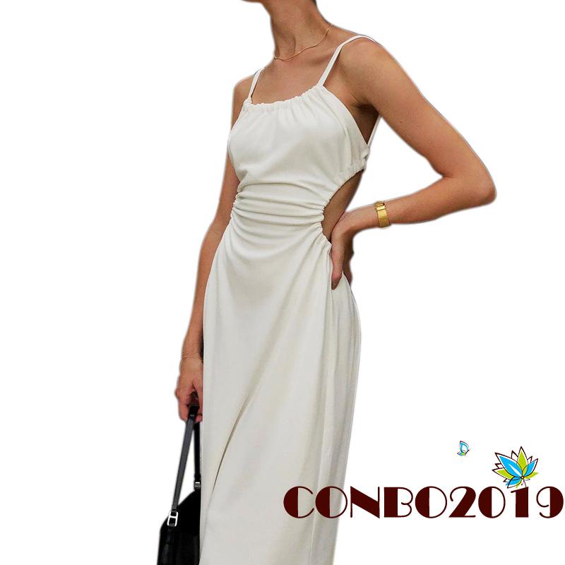 Đầm Dài Hai Dây Hở Lưng Màu Sắc Trơn Quyến Rũ Dành Cho Nữ