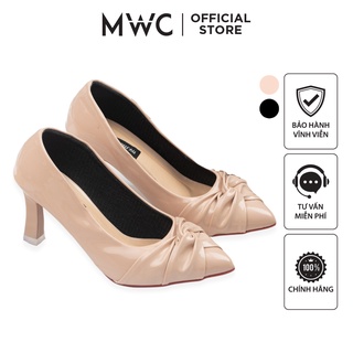 Giày Nữ MWC 3968 - Giày Cao Gót Da Bóng Nơ Xoắn Đế Nhọn Thời Trang