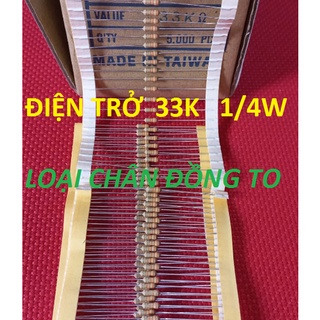 [100 CON] Điện Trở 33K 1/4W 5% Loại Chân To Bằng Đồng