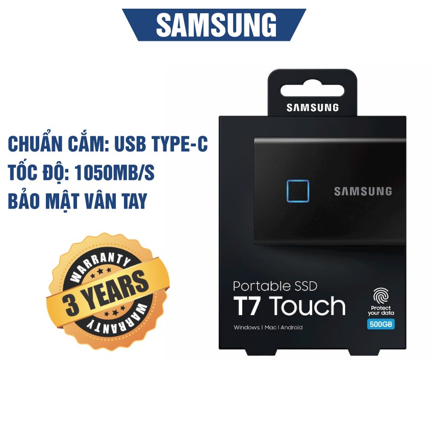 Ổ cứng di động SSD Samsung T7 TOUCH 500GB Màu Đen