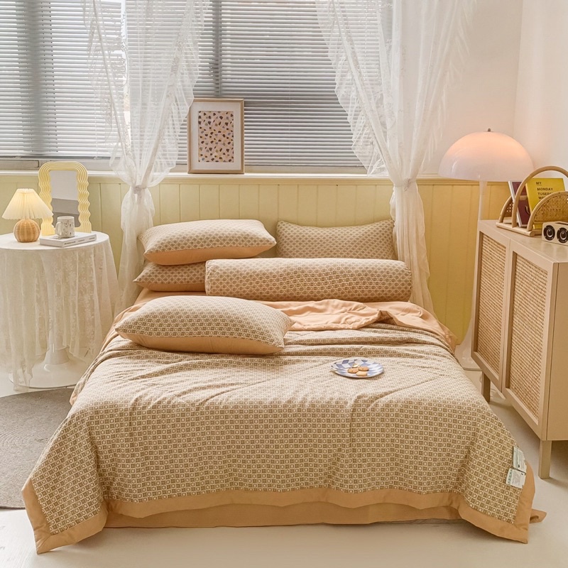 Đũi chăn chần hoạ tiết 5 món - Chăn chần hè, ga giường, vỏ ôm, vỏ gối