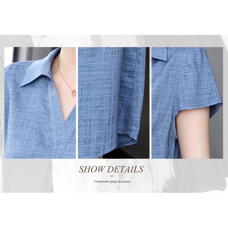 Áo thun cotton lanh ngắn tay thời trang mùa hè cho phụ nữ trung niên