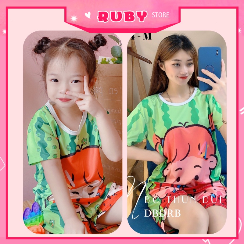 Set bộ mặc nhà Bé Dưa Hấu hoạt hình dễ thương BIG SIZE cho mẹ và bé chất thun mịn mát co giãn thoải mái DBRBD