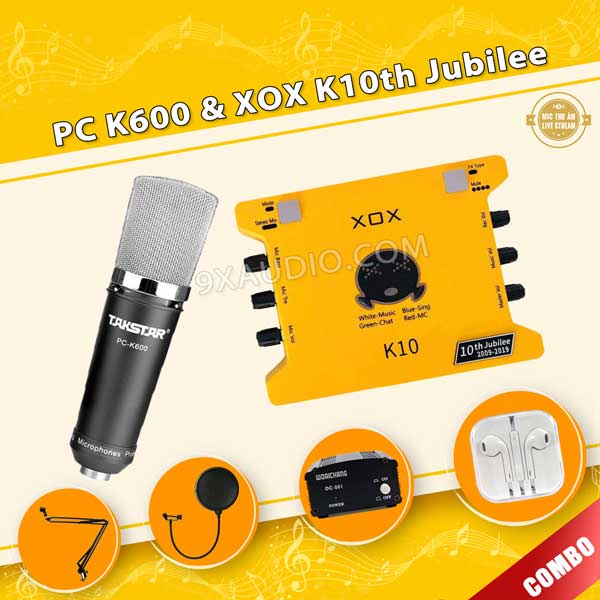 Combo Mic Livestream Thu Âm PC K600, Sound Card XOX K10th