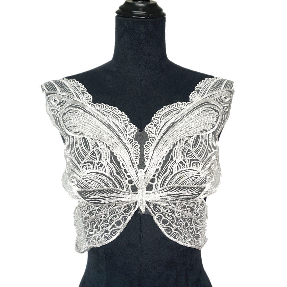 Miếng Vải Ren Thêu Hình Bướm Trang Trí Cổ Áo Cô Dâu diy