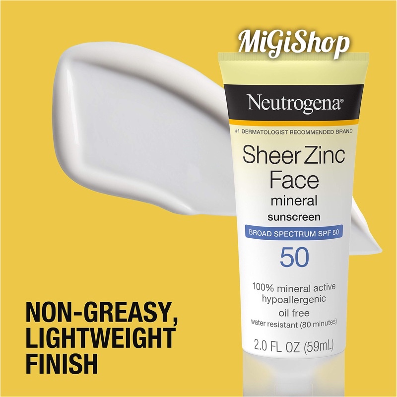 Kem Chống Nắng Cho Da Mặt Neutrogena Sheer Zinc Face Mineral Sunscreen SPF50 59ml
