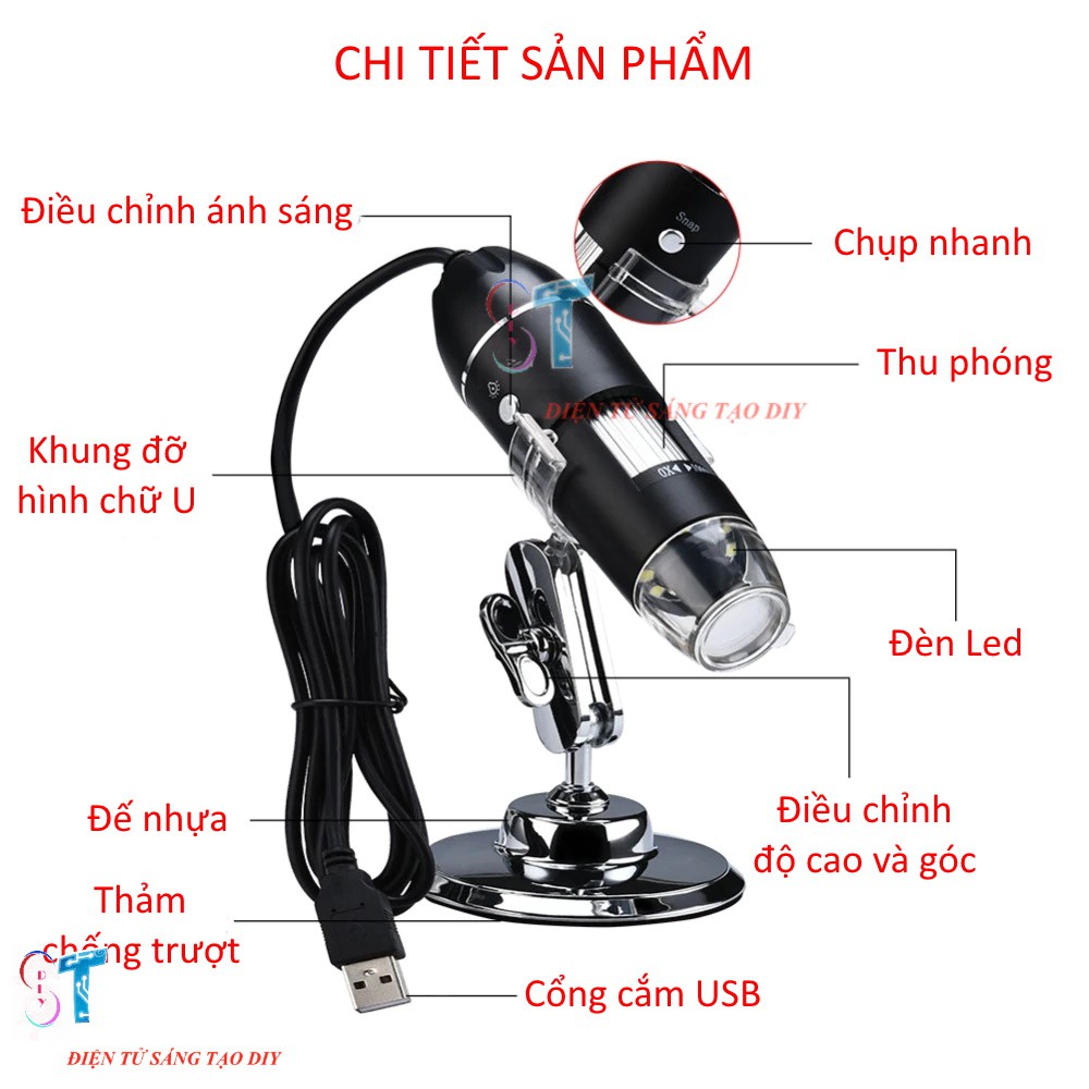 Kính Hiển Vi Điện Tử Phóng Đại 1600X Kết Nối Điện Thoại Và Máy Tính Digital Microscope kèm Đầu Chuyển OTG Sang Micro USB