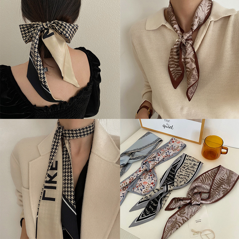 【cfh】Retro Streamer French Scarf Ribbon Scheming Printing Headband Female Tying Hair-1PCS
