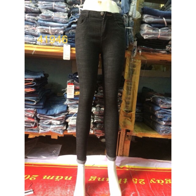 Quần Jeans muối tiêu đen lật lai trơn, mài