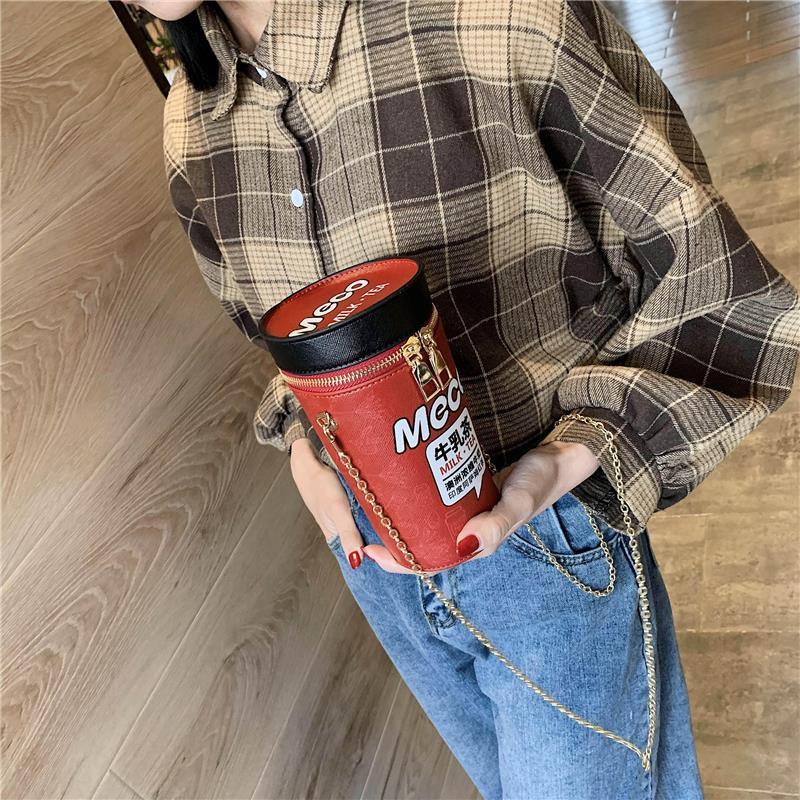 Net Red Bag Women 2020 New Fashion Personality Creative Milk Tea Cup Bucket Bag Foreign Girl Chain Messenger Bag