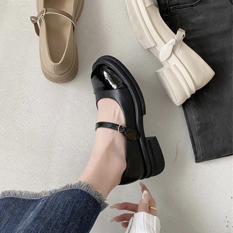 Giày búp bê mũi tròn quai ngang, giày bệt nữ phong cách lolita chất liệu da mềm không đau gáy chân