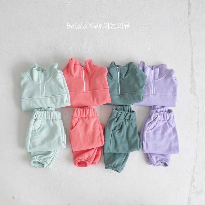 Bộ nỉ bông kéo khoá bé trai bé gái Batala kids, set nỉ hoodie khoá cổ trẻ em siêu ấm phong cách Hàn Quốc cho bé 10-23kg