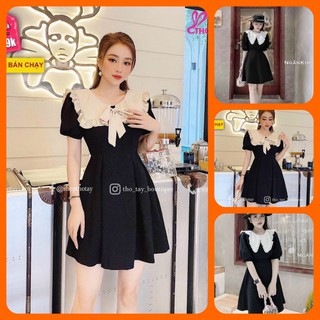 Đầm voan xoè cổ phối tiểu thư xinh xắn Hàng y hình