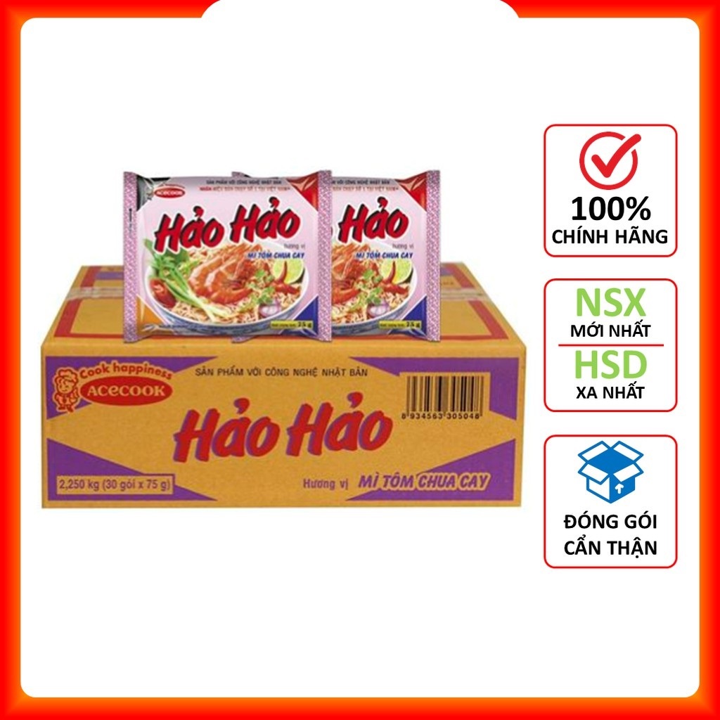 Thùng 30 gói mì Hảo Hảo tôm chua cay 75g (DATE MỚI NHẤT)