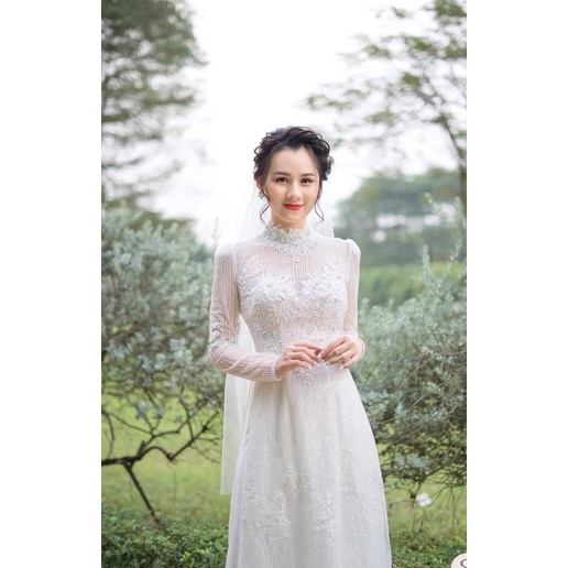 áo dài trắng ren hỏi cưới xả thanh lý