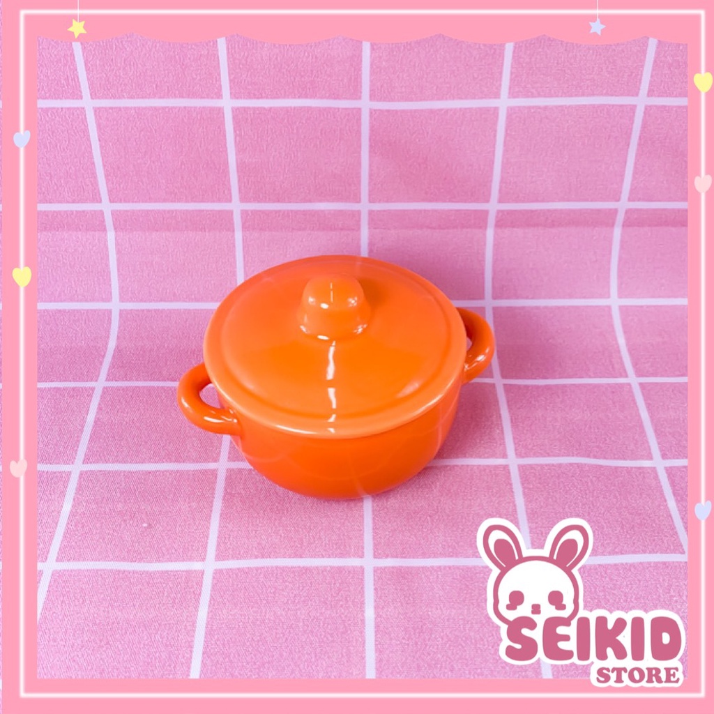 Bát sứ ăn dặm có nắp đậy hình chiếc nồi cực kì xinh xắn đáng yêu Seikid 130ml
