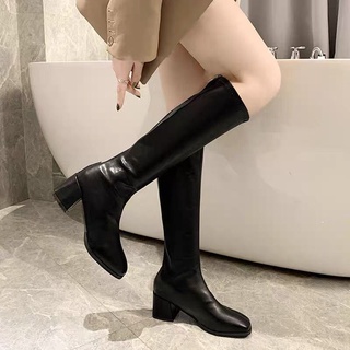 Bốt đùi gót vuông  da lì