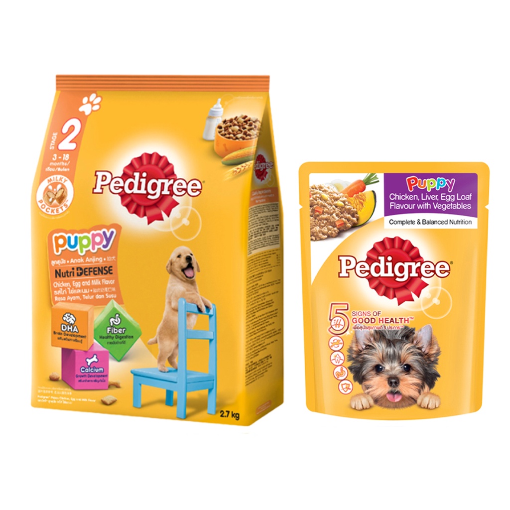 PEDIGREE® thức ăn cho chó con vị Gà, Trứng&amp;Sữa 2.7kg + dạng sốt vị gà, gan, trứng &amp; rau 80g (12 gói)