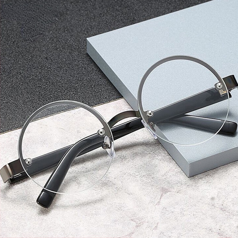 Kính Đọc Sách Nửa Gọng Tròn Chống Ánh Sáng Xanh HD Phong Cách Retro Cho Nam Nữ