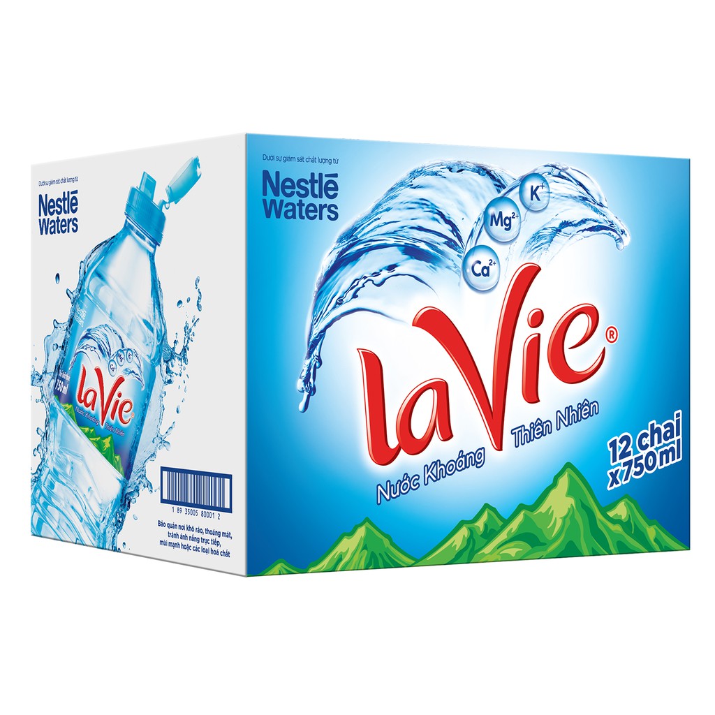 Thùng 12 chai Nước kiềm tự nhiên La Vie Nắp Thể Thao chai 750ml/chai