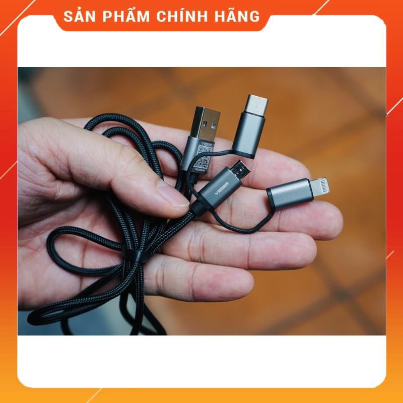  Cáp sạc 3 in 1 chính hãng veger dây bọc dù siêu bền fullbox