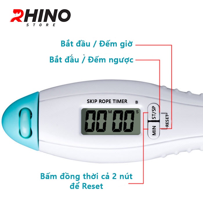 Dây nhảy thể thao, lõi thép cao cấp Rhino J601 tự động đếm số, đếm giờ, tích hợp đo calo, dố km, độ dài tùy chỉnh