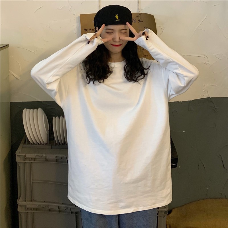 Áo thun dài tay trơn  Basic  phông Unisex nam nữ tee oversize form rộng pull Ulzzang Streetwear thu đông vải mềm
