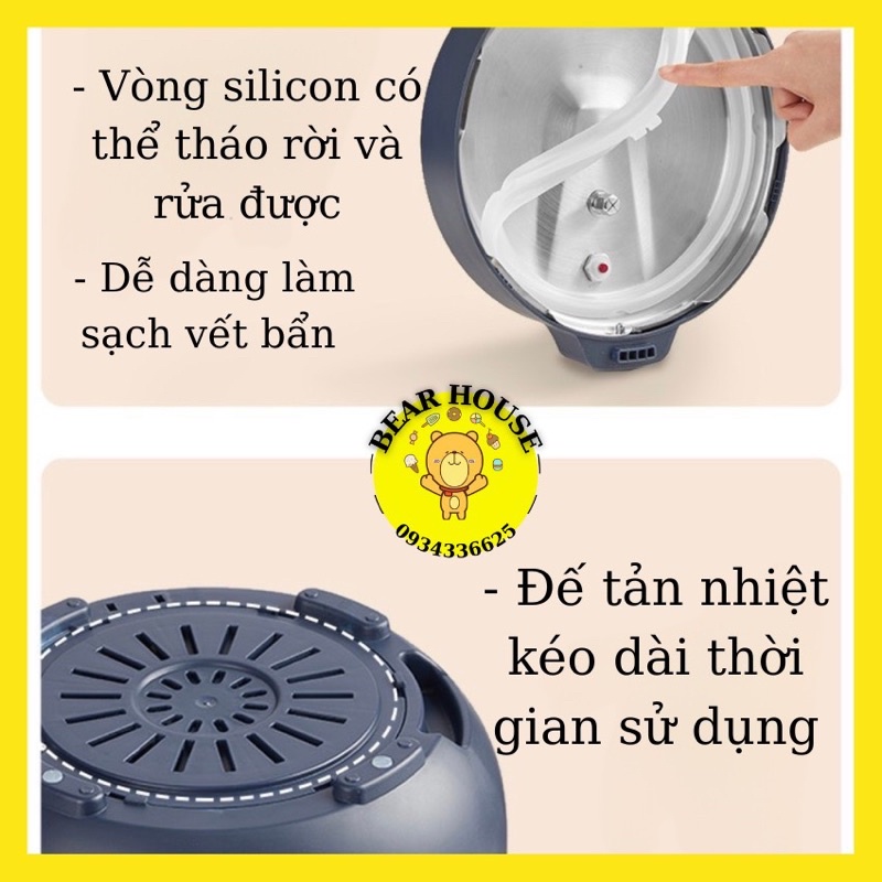 Nồi Áp Suất Điện Nồi Cơm Điện Hầm Cháo Đa Năng Dung tích 5L Bear YLB-A50M1