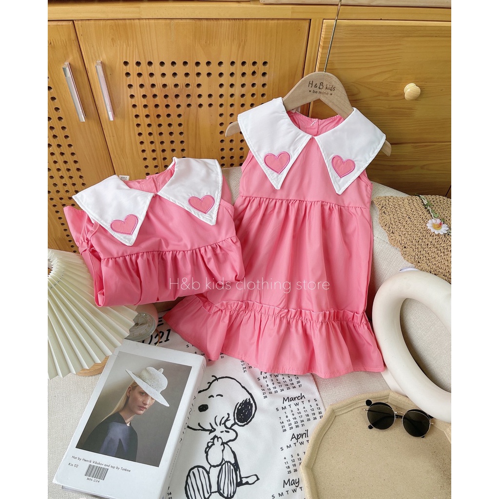 Váy babydoll bé gái, đầm bé gái màu hồng chất thô cotton mềm mát thấm hút mồ hôi.V0053