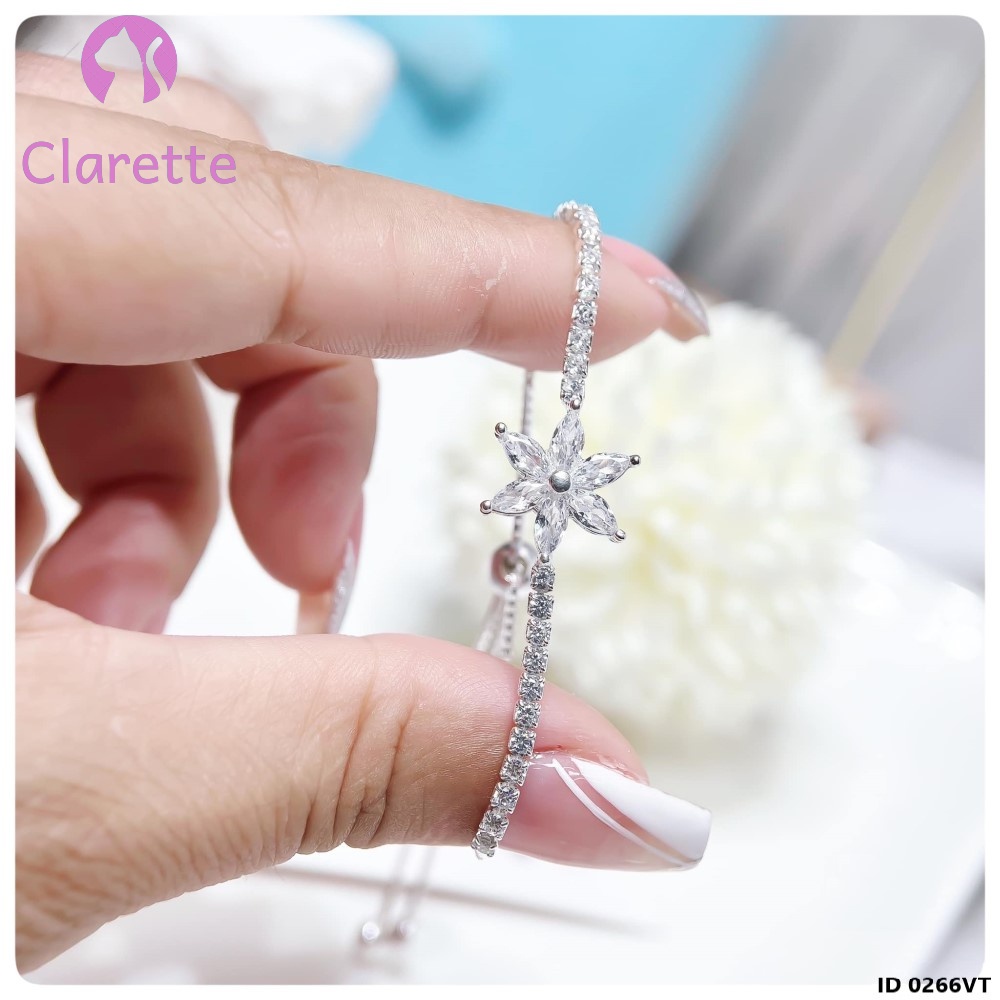 Vòng tay bạc dây rút hình hoa sáu cánh Clarette 0266VT