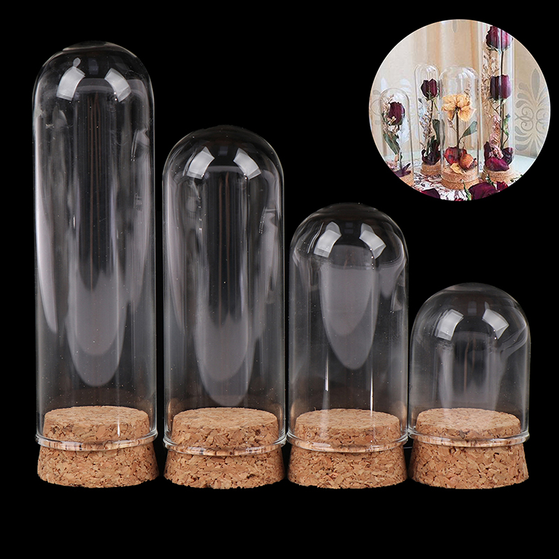 1/6 Doll Glass Dome Display Wood Cork Bell Jar With Wooden Base Decoation Craft
