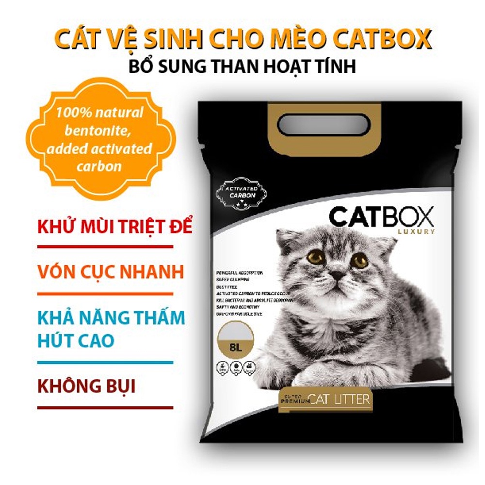 Cát vệ sinh cho mèo Catbox 8L, cát vệ sinh than hoạt tính carbon siêu thấm hút và khử mùi Little King pet shop