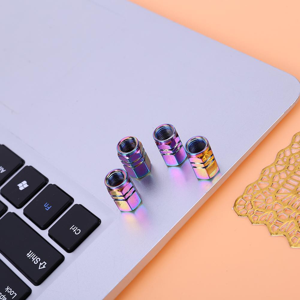 Set 4 nắp van xe đạp , xe máy bằng nhôm hình lục giác nhiều màu