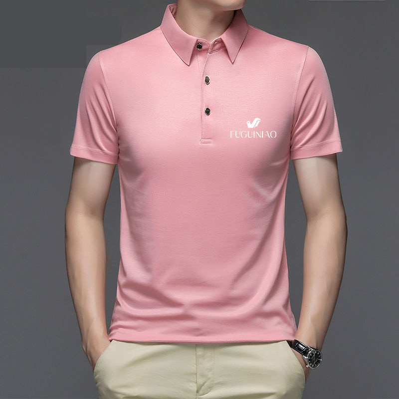 Áo thun polo tay ngắn dáng rộng vải lụa lạnh in họa tiết thời trang mùa hè dành cho nam