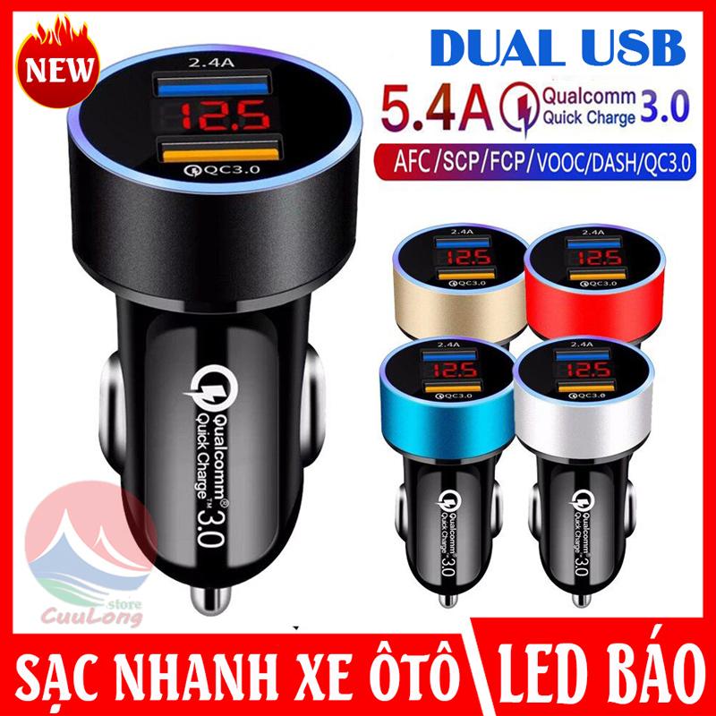 Tẩu Sạc nhanh xe hơi có đèn Led hiển thị 2 cổng USB bộ cốc sạc ô tô loại PD có đo điện áp