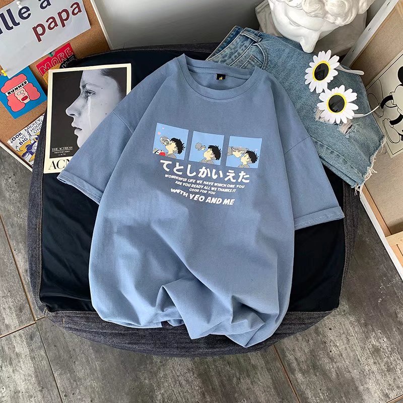 Áo Thun Unisex in hình hoạt hình - Myndi_clothes - Áo Phông Form Rộng Chất Cotton Thoáng Mát Mặc Đi Chơi, Đi Tập Thể Thao