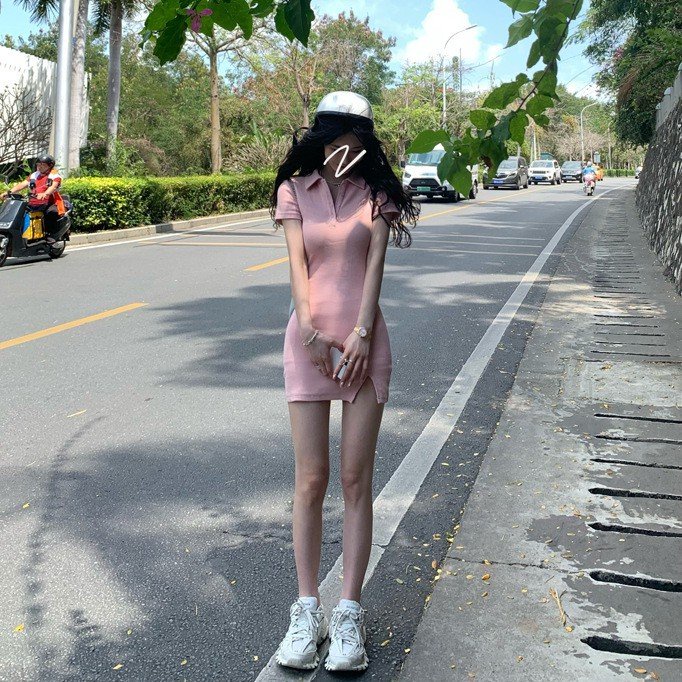 Váy polo trơn xẻ tà nữ ⚡ Casper.Store | FREESHIP | ⚡ Đầm ôm body dáng ngắn cổ sơ mi cộc tay Ulzzang