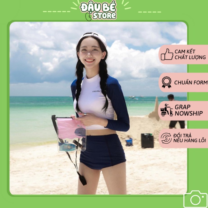 BIKINI ĐI BIỂN - ĐỒ BƠI NỮ CROPTOP TAY DÀI QUẦN ĐÙI CHẤT THUN LẠNH CO GIÃN THỜI TRANG HÀN QUỐC CAO CẤP - DAUBE - B007