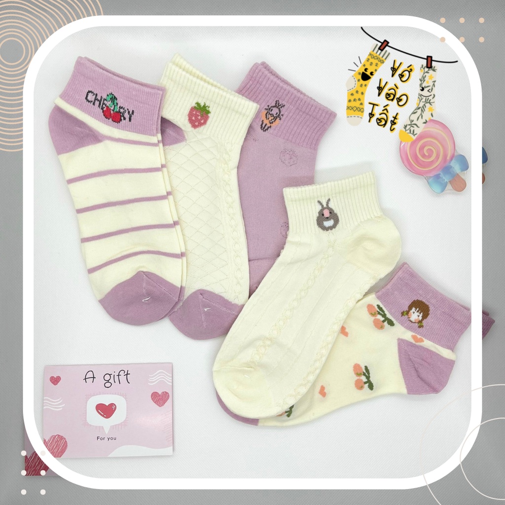 VỚ TẤT NỮ CỔ NGẮN HỒNG RUỐC PHỐI TRẮNG KEM XINH XẮN