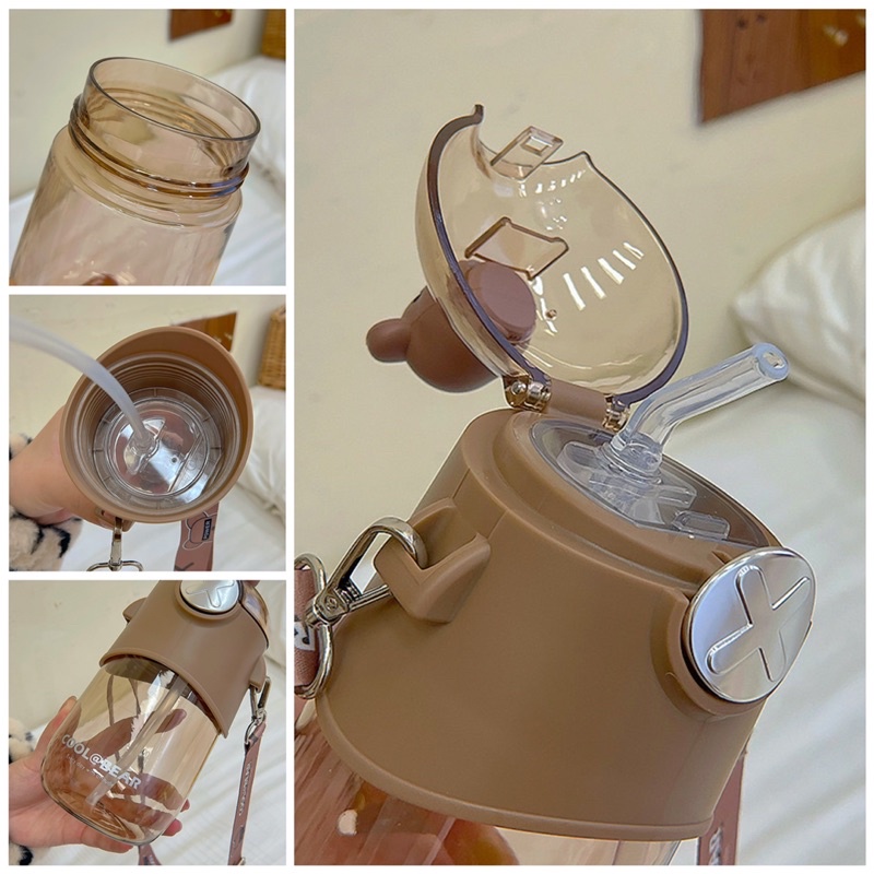 Bình nước cute, Bình nước gấu cool bear, Bình nước gấu, Bình nước kèm ống hút, Bình nước hình dễ thương