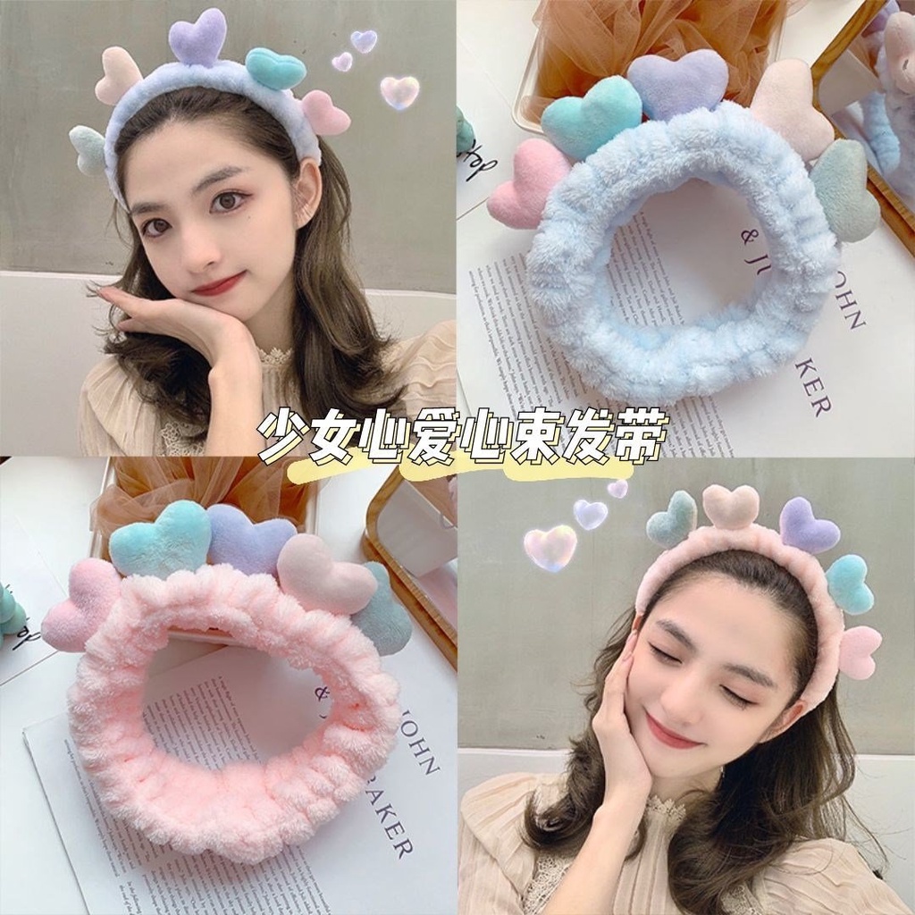 Băng Đô Turban Rửa Mặt Trái Tim Nhỏ Xinh Vải Bông Nhung Dày Dặn Siêu Mềm Mướt Cute