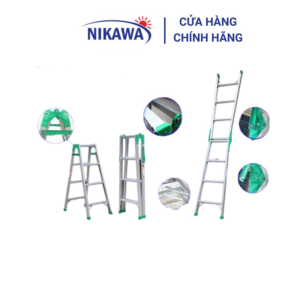 Thang nhôm chữ A Nikawa NKY-5C - 5 bậc - có thể duỗi thẳng- nhập khẩu Nhật Bản - bảo hàng 18 tháng