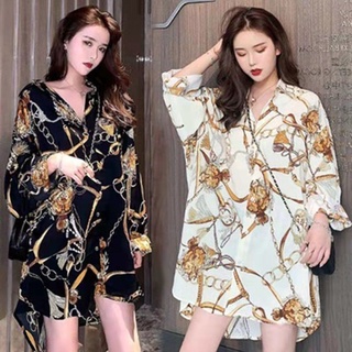 Áo sơ mi voan dáng rộng siêu mỏng họa tiết tranh sơn dầu phong cách hàn quốc