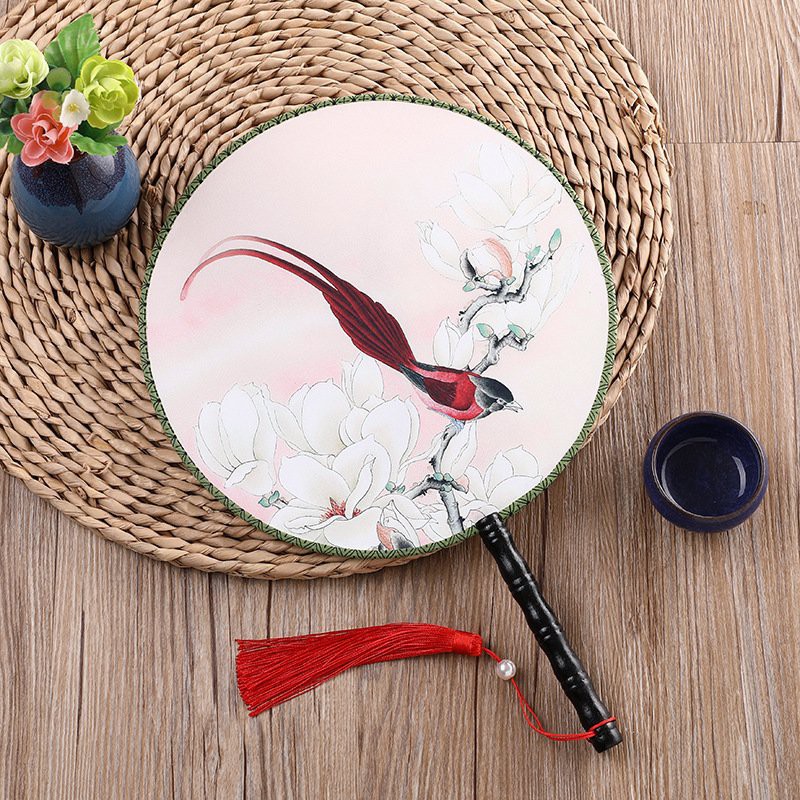 Quạt tròn cổ trang HAI MẶT ĐÀO THẾ MAI MẪU ĐƠN ĐỎ gắn tua rua quạt cầm tay cosplay xinh xắn