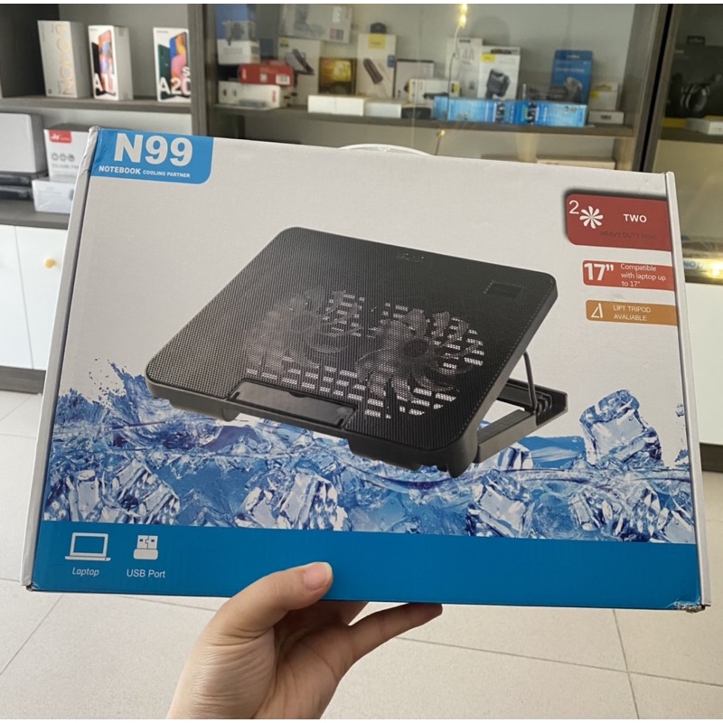 Đế tản nhiệt Laptop Cooling Pad N99 - 2 quạt, đèn led, đế nâng laptop từ 10-17 inch