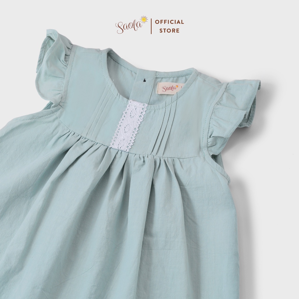Đầm Bé Gái/ Váy Bé Gái Chất Cotton Xịn Xếp Ly Phối Ren - ANNIE DRESS - DRC013 - SAOLA KIDS CLOTHING - Xanh Mint