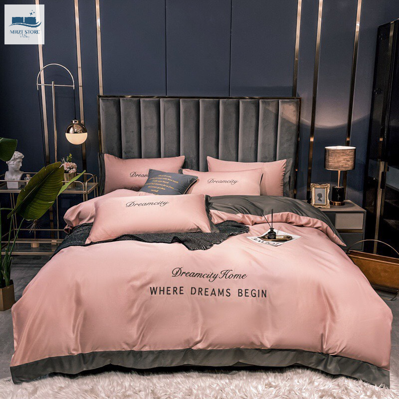 Bộ chăn ga gối phi lụa Dreamcity nhập khẩu Set 4 món chăn ga gối bo chun miễn phí MH2T STORE